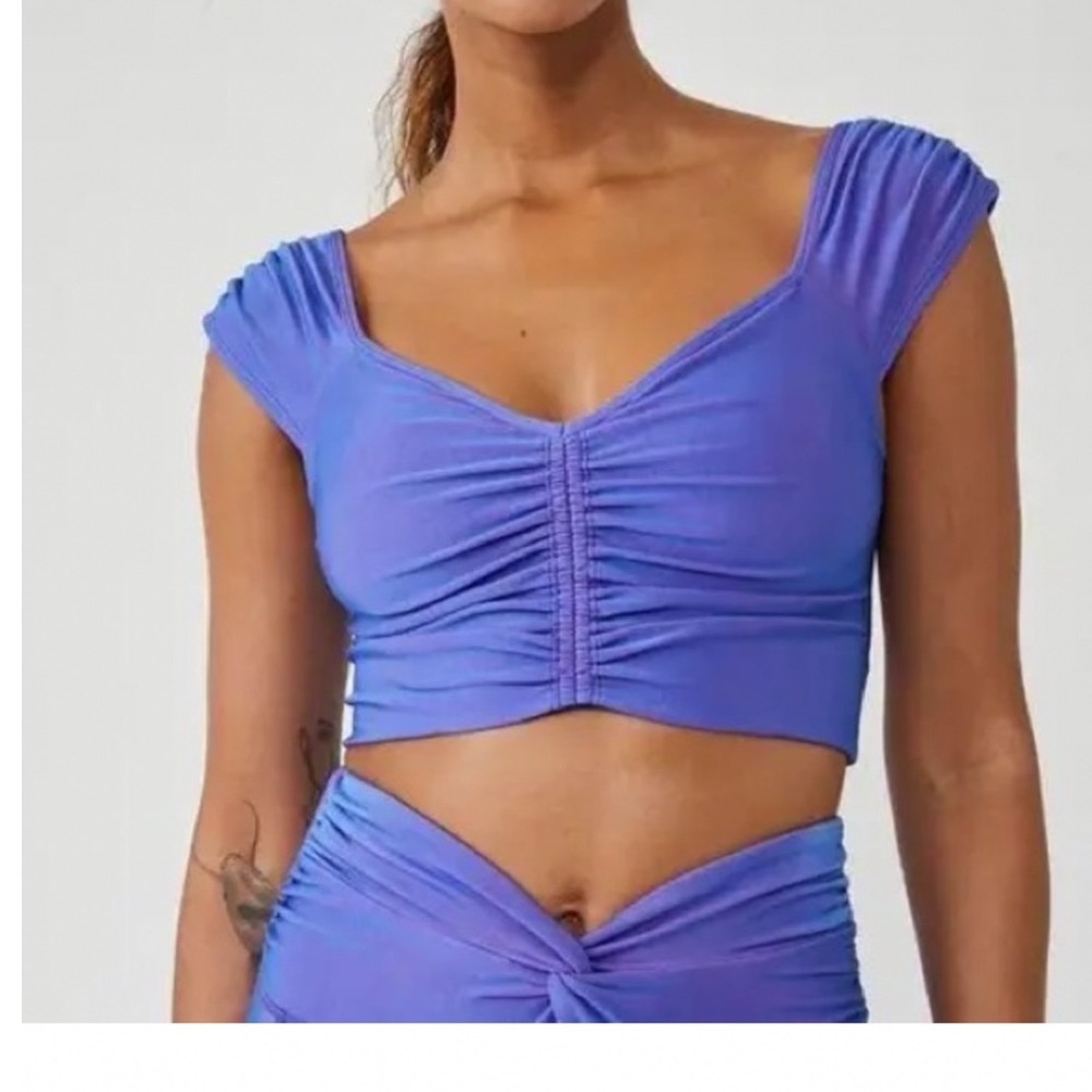 Free People Movement You Glow Up Crop Top Women M Purple Iridescent Ruched